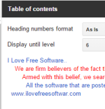 Google Docs Table of contents plugin