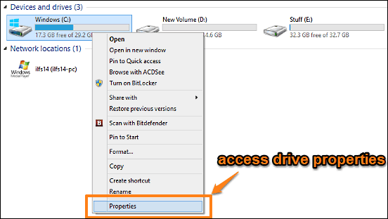 windows 10 access disk properties
