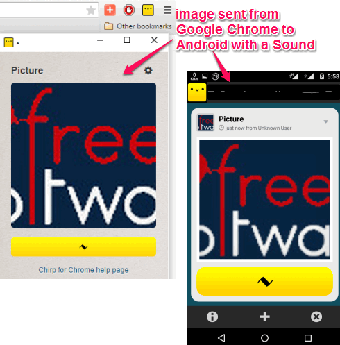 Chirp Chrome extension to send images, links, and text to Andorid with a sound