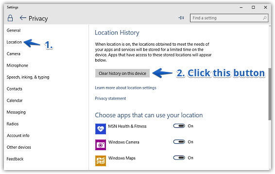 windows 10 clear location history