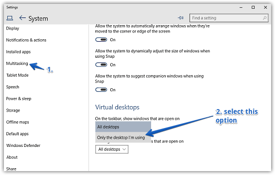 windows 10 show windows of only current desktop