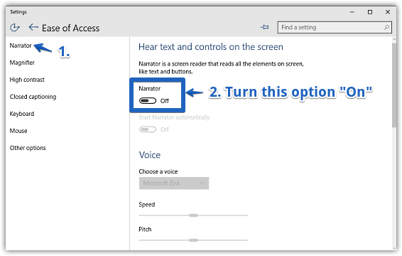 windows 10 turn on narrator