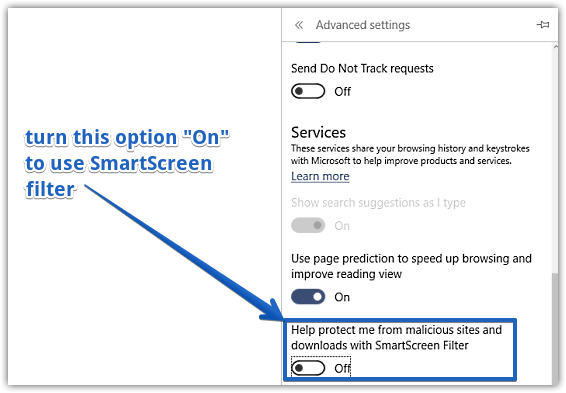 enable smartscreen filter in ms edge