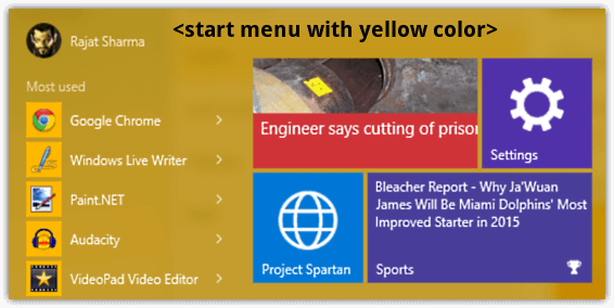 start menu color