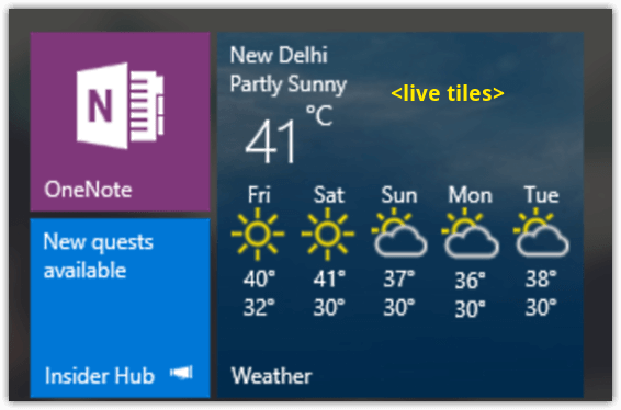 start menu live tiles