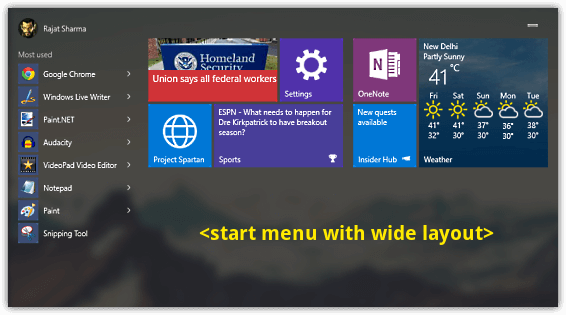 start menu resize