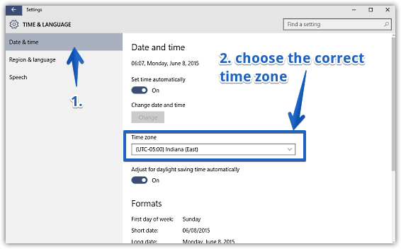 how to change system time zone in windows 10