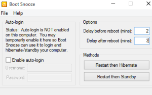 Boot Snooze - automatically reboot PC and then put in hibernate mode