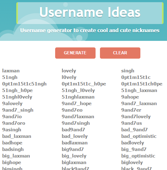 Free Random Username website: Username Ideas