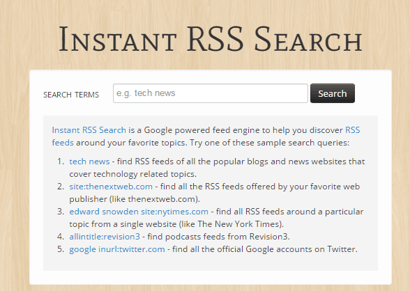 Instant search. Как найти RSS. RSS новости на сайте. (SEARCHTERMS).