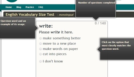 Online vocabulary test