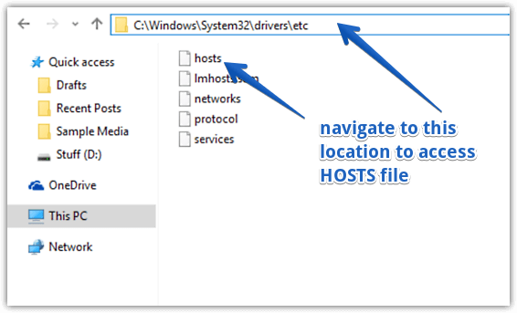 hosts file location