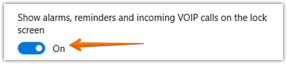 windows 10 show alarms reminders on lock screen