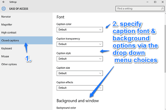 How To Configure Closed Captions Settings In Windows 10