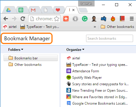 Google Chrome's Bookmark manager window