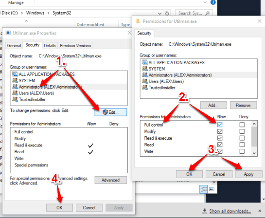 set Full Control permission for Administrators