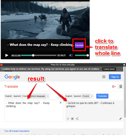 translate a whole line of subtitles