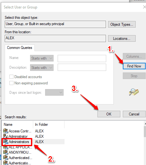 use F‌ind Now button to get Administrators