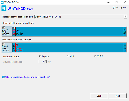 Wintohdd select drive partition