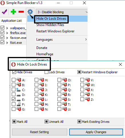 hide or lock drives