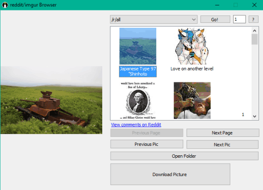reddit imgur Browser- interface