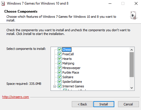 select components to install