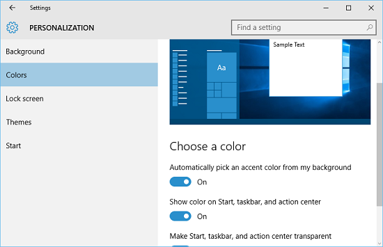 taskbar auto color settings