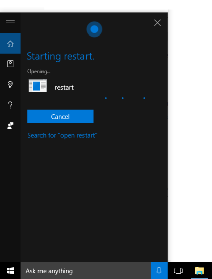 use cortana to restart widows 10 pc