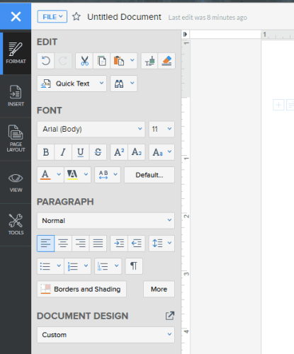 Toolbar at the left sidebar