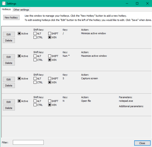 HotKeyMan- settings panel