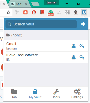 chrome extension pop up to access vault