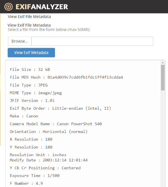 online EXIF data viewer