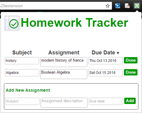 homework tracker google chrome extension