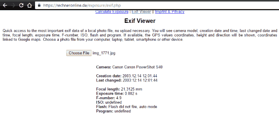 online EXIF data viewer