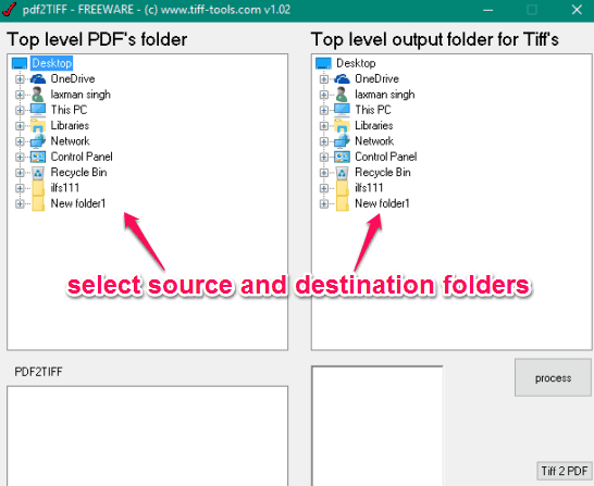 select source and destination folders
