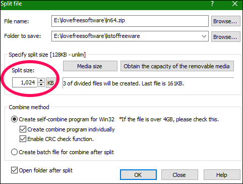 Explzh file split