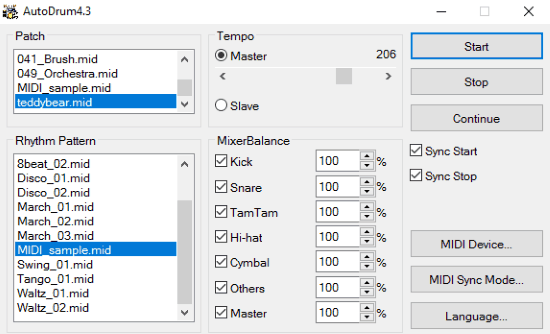 create drum beats from midi drum loops, beats- AutoDrum main screen