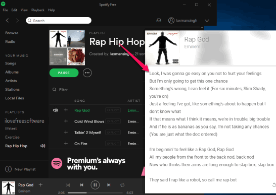 See Lyrics of Song Playing on Spotify Desktop Client