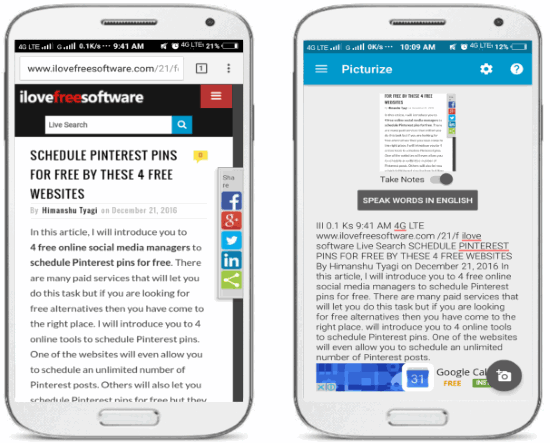 Picturize- Android OCR app to extract text from images