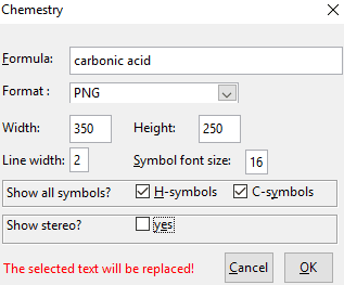 how to insert chemical formula as image in libreoffice writer- specify chemical formula image extension