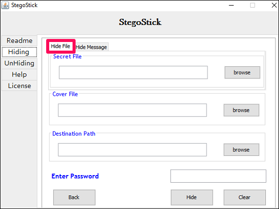 stegostick- hiding section