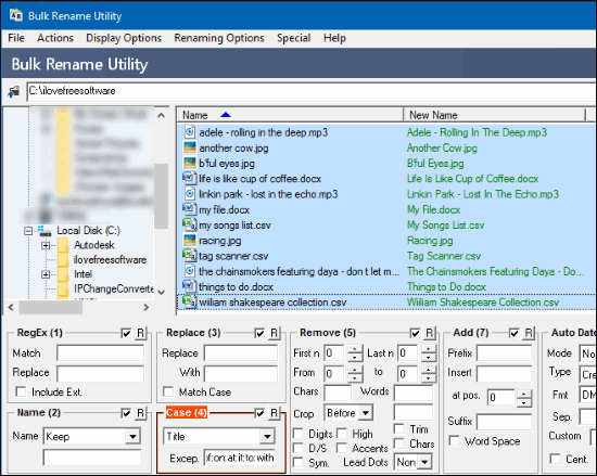 Bulk rename utility output