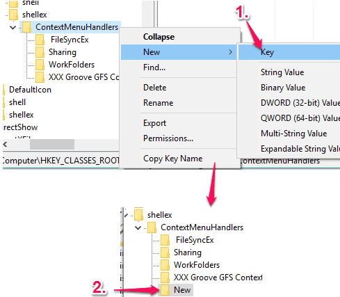 create New key under ContextMenuHandlers