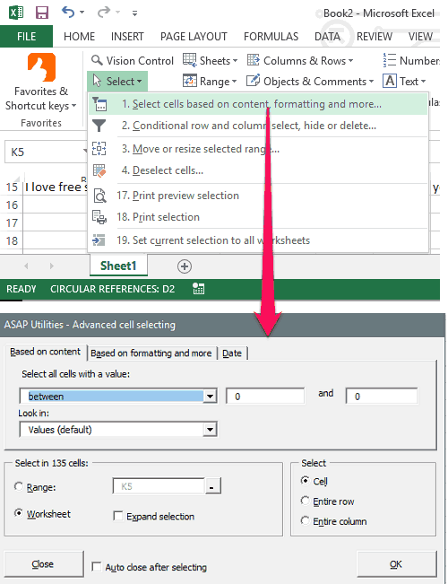 Asap utilities tab configuration window