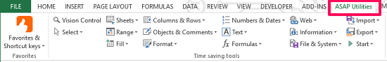 Asap utilities tab in excel