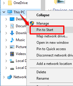 click pin to start option