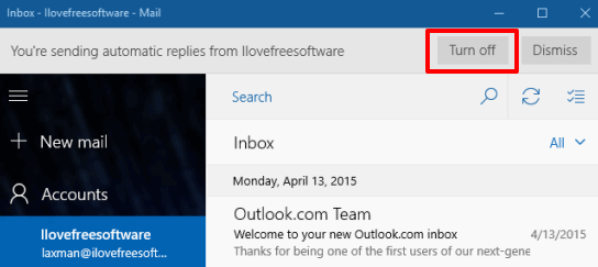 click turn off button to stop out of office replies