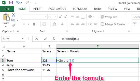 gword entering excel