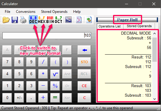 Calculator with paper roll in action