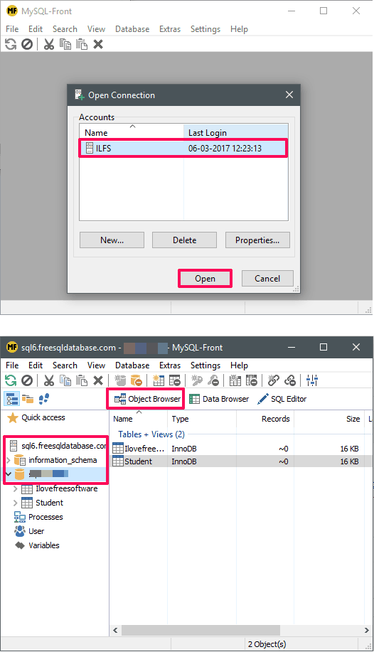 MySQL-Front in action